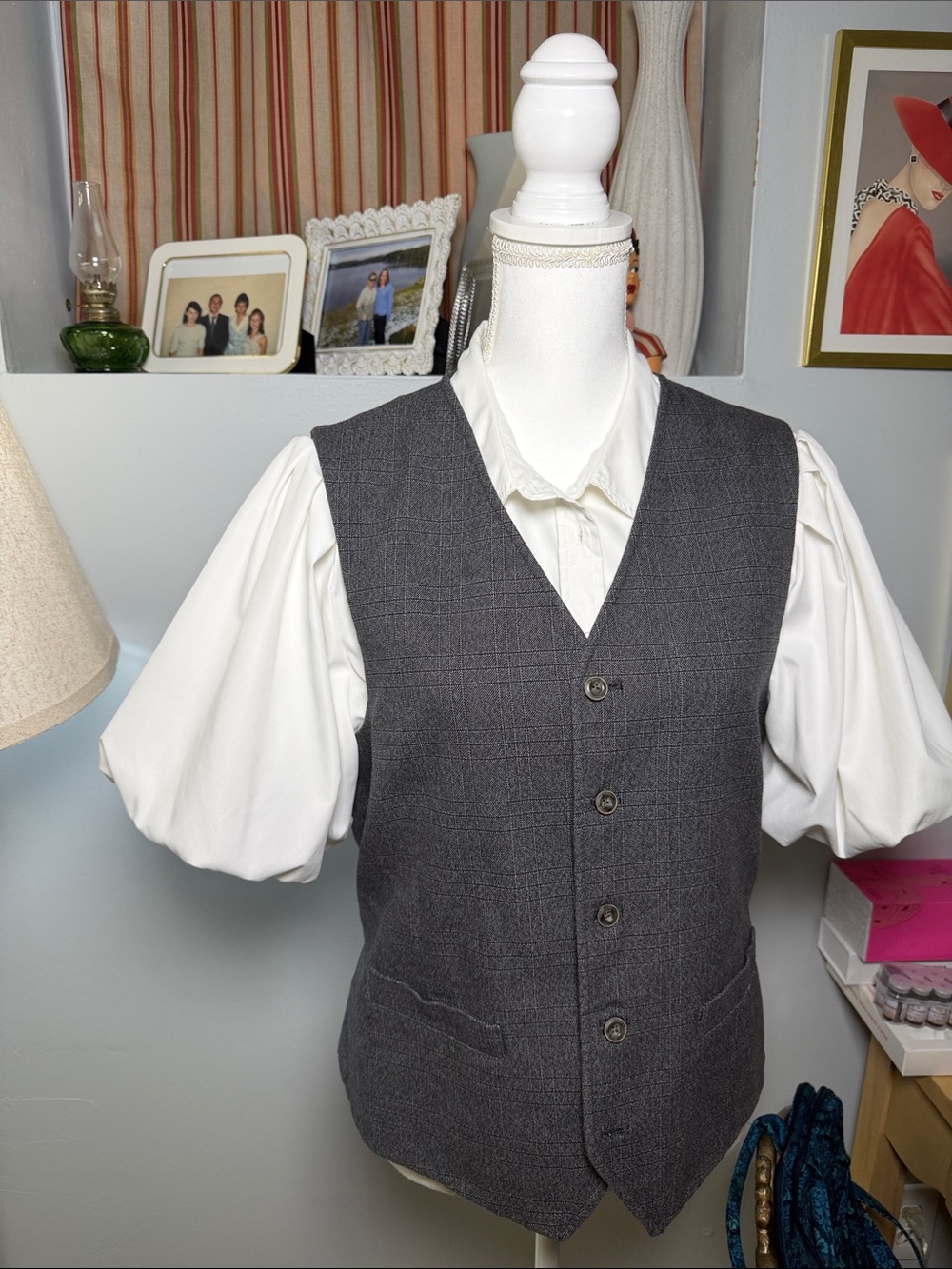 Men's Grey Textured Button Vest - Picture 2 of 2